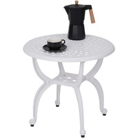 Jardin De Centennial Cast Aluminum Outdoor Side Table,Anti-Rust Outdoor End Table,Patio Coffee Bistro Table For Indoor,Garden,Porch,Balcony(Round White)