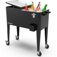 Permasteel 80-Qt Classic Outdoor Patio Cooler For Outside, Outdoor Beverage Cooler Bar Cart, Rolling Cooler With Wheels & Handles, Retro Design, Black