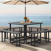 Yitahome Heavy Duty Steel Picnic Table For 8, Coated Outdoor Picnic Table W/Sturdy Steel Frame & Umbrella Hole For Yard Patio Lawn Party, Square, Black