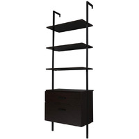 Nathan James Theo Industrial Bookshelf With Wood Drawers And Matte Steel Frame, 3-Shelf, Nutmeg/Black