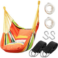 Hammock Chair Hanging Rope Swing Seat For Indoor Outdoor, Sturdy Cotton Weave Hammock Swing, Max 300Lbs Hanging Hammock Chair For Bedroom Patio Porch (Pole And Pillows Not Included, Orange)