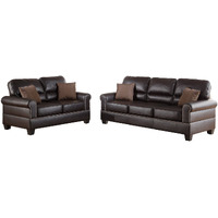Poundex Bobkona Shelton Bonded Leather 2 Piece Sofa And Loveseat Set, Espresso