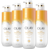 Olay Body Wash For Women, Tone Brightening Exfoliation, Vitamin C Serum Complex, Renew Moisture, Free Of Parabens & Phthalates, Vitamin B3 Lameller Technology, For All Skin Types, 20 Fl Oz (Pack Of 4)