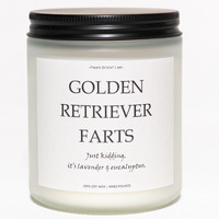 Golden Retriever Gifts & Decor, Dog Farts Candle, Dog Mom Gifts For Women - Lavender & Eucalyptus, Crafted By Natural Soy Wax & Natural Essential Oils, 7Oz