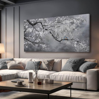 Canvas Wall Art/Grey Wall Decor 29""X58""/ Plum Blossom Oil Paintings/Large Artwork Wall For Living Room Bedroom Office Kitchen Home Decoration
