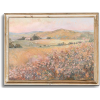 Uniro Vintage Wall Art Prints Wildflower Farmhouse Wall Decor, Vintage Landscape Canvas Oil Painting Peach Pink Flowers Mounatin Artwork For Bedroom Nursery Decor (8"" X 10""-Unframed)