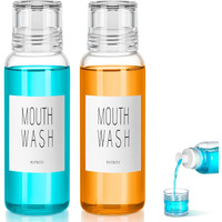Vitviti Glass Mouthwash Dispenser For Bathroom, 10 Oz Mouth Wash Container Bottle With Lid Cup, Countertop Small Clear Refillable Mouthwash Dispensers Decanter, Set Of 2 (White)