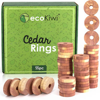 Ecokiwi Cedar Blocks For Clothes Storage - 55 Pack Cedar Rings - 100% Natural Aromatic Cedar For Closets & Drawers - Red Cedarwood Oil Scented Chips With Sandpaper - Cedar Planks Freshener Deodorizer