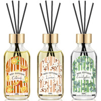 3 Pack Reed Diffuser Set, Linen Eucalyptus Citrus Scented Oil Reed Diffusers For Home, Bathroom, Office Decor, Aromatherapy Diffuser With 15 Sticks, 1.7 Fl. Oz Each, Total 5.1 Fl. Oz