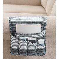 Brilliant Sunshine Multi Grey Stripes Patchwork Couch Armrest 5 Pockets Organizer, Slip Resistant Armchair Caddy, Washable Remote Controls Holder, Storage For Magazine, Tablet, Phone, Ipad, Multi Grey