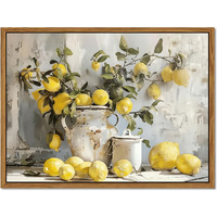 Framed Lemon Kitchen Wall Decor For Dining Room - Vintage Mustard French's Yellow Lemon Kitchen Wall Art, Rustic Oil Paintings Posters Prints For Bathroom Living Room Bedroom 8X10 Inch