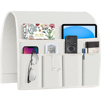 Joywell Remote Holder For Recliner Armchair Caddy Couch Armrest Non Slip Sofa Arm Chair Caddie With 6 Pocket For Magazine, Tablet, Phone, Ipad, Think Linen, Off White