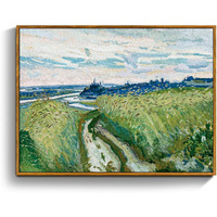 Crmotu Vintage Framed Wall Art, Rural Landscape Oil Paintings, Nature Scenery Canvas Prints, Abstract Wilderness Path Wall Decor For Bedroom Bathroom Kitchen Rustic Home Aesthetic Pictures 12X16In