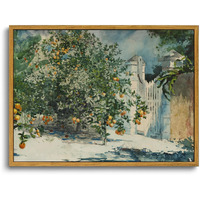 Oiqartoiq Framed Vintage Landscape Wall Art Orange Trees Still Life Oil Painting Canvas Prints Country Farmhouse Aesthetic Decor Pictures For Kitchen Bedroom Living Room Bathroom