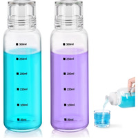 Mytium 2Pcs Glass Mouthwash Dispenser - 10 Oz Mouthwash Container With Lid Cup And Pour Spout Refillable Countertop Mouth Wash Dispenser For Bathroom