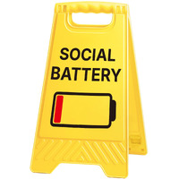 Exuberium Caution Funny Office Desk Decor Sign Gag Gifts For Women Coworkers Employees Social Battery Sarcastic Desk Decor Multi-Functional Phone Holder Mirror Table Sign White Elephant Gifts