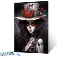 Aihonmin Day Of The Dead Paint By Numbers Kits For Adults Clown Diy Canvas Oil Painting Acrylic Pigment Kits Skull And Flowers Paint By Number Home Wall Art Decor Gift Artwork 16X20In(Frameless)
