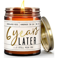 6 Year Anniversary Gifts For Her - '6 Year Later' Candle, W/Sandalwood Rose - Infused W/Essential Oils I 6Th Anniversary Gifts For Her I 6 Year Wedding Anniversary Gifts For Wife I Usa Made