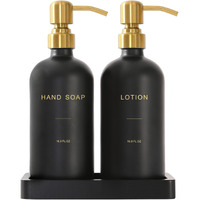 Prus Waso Soap Dispenser Bathroom Set, Hand And Lotion Dispenser With Stainless Steel Pump, Perfect For Black And Gold Bathroom Decor. (Gold & Black)