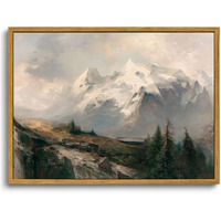 Oiqartoiq Framed Vintage Landscape Wall Art Mountains Natural Scenery Oil Painting Canvas Prints Country Farmhouse Aesthetic Decor Pictures For Kitchen Bedroom Living Room Bathroom