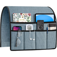 Joywell Remote Holder For Recliner Armchair Caddy Couch Armrest Non Slip Sofa Arm Chair Caddie With 6 Pocket For Magazine, Tablet, Phone, Ipad, Think Linen, Blue