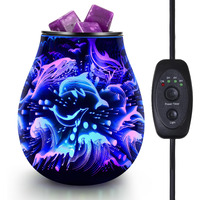Dolphin 3D Glasss Electric Wax Melt Warmer With Timer Auto Shut Off Handmade Glass Oil Burner Wax Cube Melter With 7 Led Color Changing Removable Silicone Tray For Home