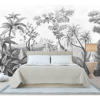 Wfbhua - Gray Tropical Rainforest Botanical Wallpaper Bedroom Hand-Painted Oil Painting Jungle Plant Wall Mural Living Room (Not Peel And Stick)