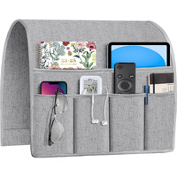 Joywell Remote Holder For Recliner Armchair Caddy Couch Armrest Non Slip Sofa Arm Chair Caddie With 6 Pocket For Magazine, Tablet, Phone, Ipad, Think Linen, Light Grey