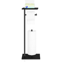 Black Toilet Paper Holder Stand Free Standing Toilet Paper Holder With Shelf Toilet Paper Storage Holder With Reserve For Bathroom Holds Wipe, Mobile Phone, Mega Rolls