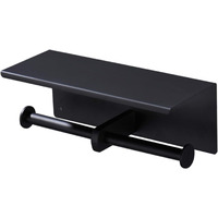 Double Toilet Paper Holder With Shelf Wall Mounted Commercial Phone Holder Double Toilet Paper Roll Holder Stainless Steel Toilet Tissue Holder Dispenser (Matte Black)