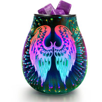 Inrorans 3D Angel Wings Glass Aroma Electric Wax Melt Warmer With Led 7 Colour Changing Light Ptc Heating Removable Silicone Tray Oil Burner For Home