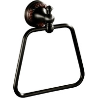 Oil Rubble Bronze Brass Bath Trapezoidal Towel Ring Towel Holder, Wall Mounted Black Bathroom Hardware Accessories, Pattern Carving Design
