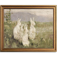Kbkbart Gold Framed Wall Art Vintage Decor, Vintage Bunnies Decor Art Prints Classy Easter Bunnies Wall Art, Rustic Watercolor Rabbit Oil Painting Antique Moody Rabbit Animal Print For Bedroom, Living Room, Gallery, Vintage Pictures Wall Decor(8""X10"")
