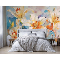 Jdayda Floral Wallpaper Handmade Oil Painting Watercolor Art Lily Flower Wall Mural For Bedroom Living Room (Not Self-Adhesive)