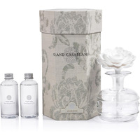 Zodax Grand Casablanca Reed Diffuser - Home Fragrance Oil Diffuser Ideal For Living Room, Bathroom, Office - Porcelain Flower Design - Gift Box Packaging Included - White Rose - 6.76 Oz.