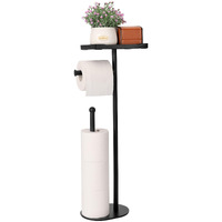Kingmate Free Standing Toilet Paper Holder Stand With Phone Shelf, Holds 5 Paper Rolls, Black Tissue Roll Holder For Bathroom, Sturdy Engough For Potted Plants