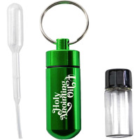 Anointing Oil Bottle Accessory Kit, Green Keychain Container, Plastic Eyedropper & Small Empty Glass Vial, Screw Top Metal Holder, Protective Travel Set For Holy Oils, Botellas Para Aceite Ungido