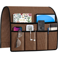 Joywell Remote Holder For Recliner Armchair Caddy Couch Armrest Non Slip Sofa Arm Chair Caddie With 6 Pocket For Magazine, Tablet, Phone, Ipad, Think Linen, Caramel Brown