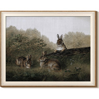 Insimsea Framed Canvas Wall Art Of Rabbit Animal - Vintage Easter Bunny Room Decor, Aesthetic Wall Art Home Decor Oil Painting For Living Room Bedroom Botanical Landscape Farmhouse Wall Decor 16X20In