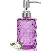 12Oz Purple Glass Soap Dispenser With Stainless Steel Pump, Refillable Kitchen Liquid Hand Soap Dispenser With Diamond Design, For Dispense Hand Soap, Dish Soap, Lotion, Bathroom, Countertop, Hotel