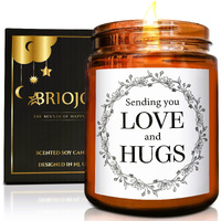Briojoy Sending You Love & Hugs Candle - Friendship Gifts For Women, Men, Best Friend, Sister - Relaxing Gifts For Her, Him - Natural Soy Wax Jasmine Essential Oil Calming Candles For Stress Relief