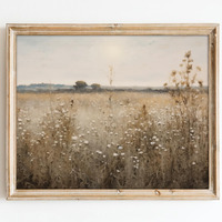 Kizbok Vintage Wall Art Prints, Farmhouse Wall Decor Rustic Wildflower Country Field Canvas Prints Vintage Landscape Oil Painting Art Pictures For Bedroom Bathroom (12"" X 16""-Unframed)