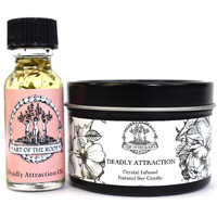 Art Of The Root, Ltd. Deadly Attraction Mini Spell Set With A 4 Oz Soy Candle With A Carnelian Crystal And A 12 Oil For Passion, Seduction, Romance & Love Wiccan, Pagan, Hoodoo, Conjure, Magick