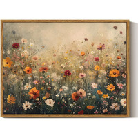 Insimsea Framed Canvas Wall Art Vintage Decor, Wall Decor For Living Room Bedroom Office Bathroom, Nature Landscape Flower Wildflower Oil Painting Prints, Home Desk Decorations, 12X16Inch