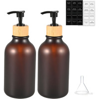 Rulebey Soap Dispenser Bottle 16.9Oz, Bamboo Lid Soap Bottle With Anti-Rust Pump, Hand Soap Dispensers Dish Soap Dispenser For Kitchen, Shampoo Lotion For Bathroom (2Pack-Brown)