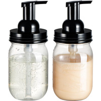 Amolliar Plastic Mason Jar Foaming Soap Dispenser With Pump Lid,16Oz Refillable Hand Soap Dispenser Set With Cute Lables - Farmhouse Decor For Kitchen/Bathroom, Lotion Liquid Dish Soap (2 Pack, Black)