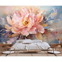 Wmjurel Pink Peony Background Oil Painting Floral Texture Mural, Modern Wallpaper, Large Wall Background Painting(Non-Self-Adhesive)