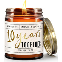 10 Year Anniversary Gifts For Wife - '10 Years Together' Candle, W/Sandalwood Rose - Infused W/Essential Oils I 10Th Anniversary Gifts For Her I 50Hr Burn, Made In Usa