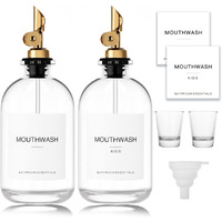 Homefeel Mouthwash Dispenser For Bathroom, 12.7 Oz, 2 Pack - Glass Mouthwash Bottle With 304 Stainless Steel Spout & Minimalist Labels, Style Mouthwash Container, Gold