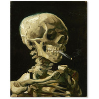 Van Gogh Canvas Wall Art: Skull Of A Skeleton With Burning Cigarette Oil Painting Picture Reproduction Bedroom Decor, Famous Artwork Prints Large Gothic Poster Home Decoration 16"" X 20""